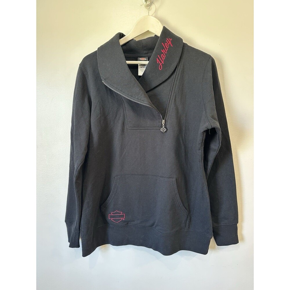 Harley-Davidson Women's Medium Black Quarter-Zip Sweatshirt Shawl Collar XL